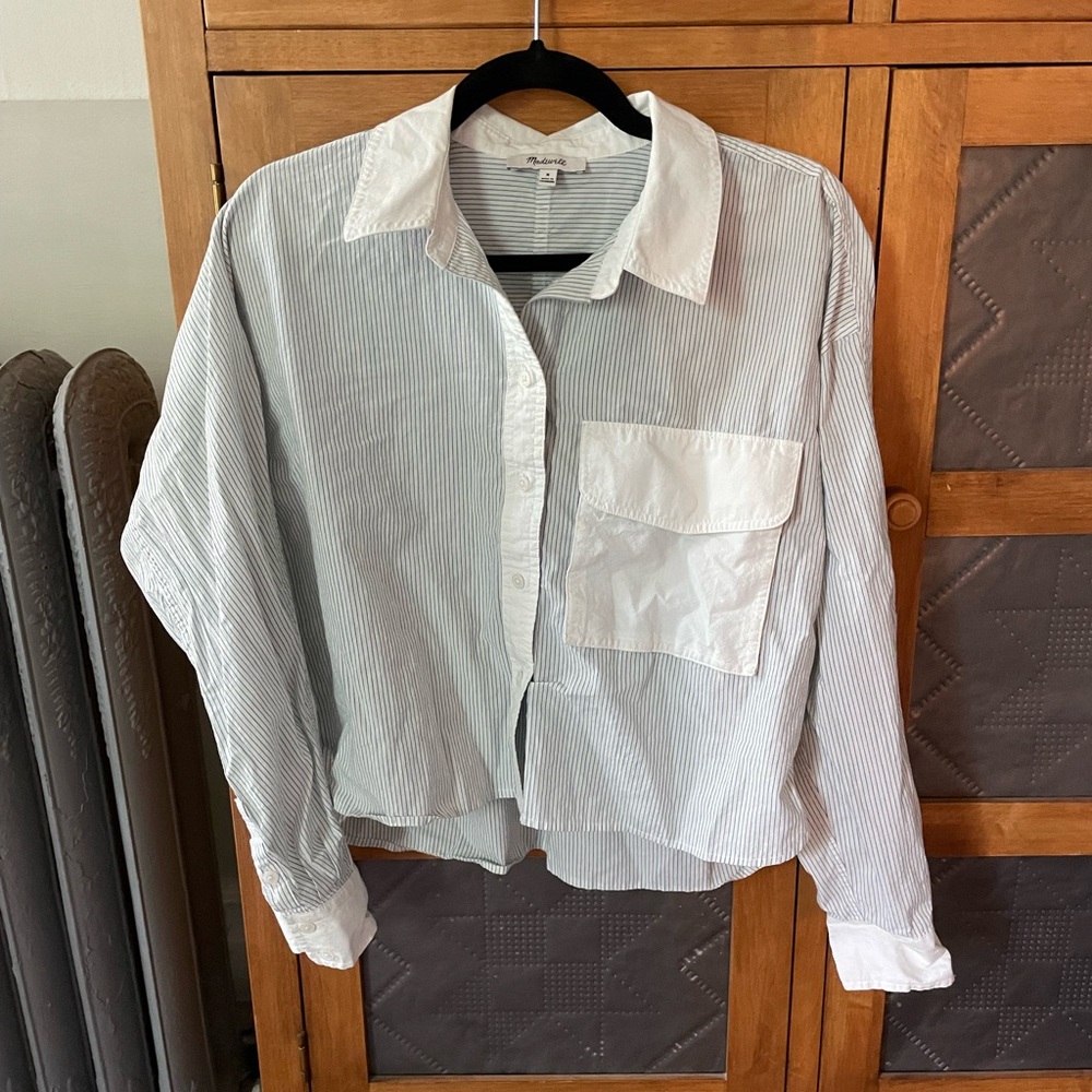 Madewell Striped Cropped Button-Down Long Sleeve Shirt - M